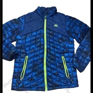 Snozu Boys Youth 5/6 X Small Blue Green Camo Print Winter Zip Puffer Jacket Coat